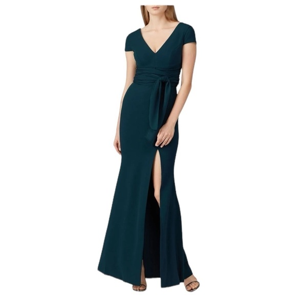Dress The Population Evie Pine Green Gown Cap Sleeve Open Back Womens Size L - Picture 1 of 16